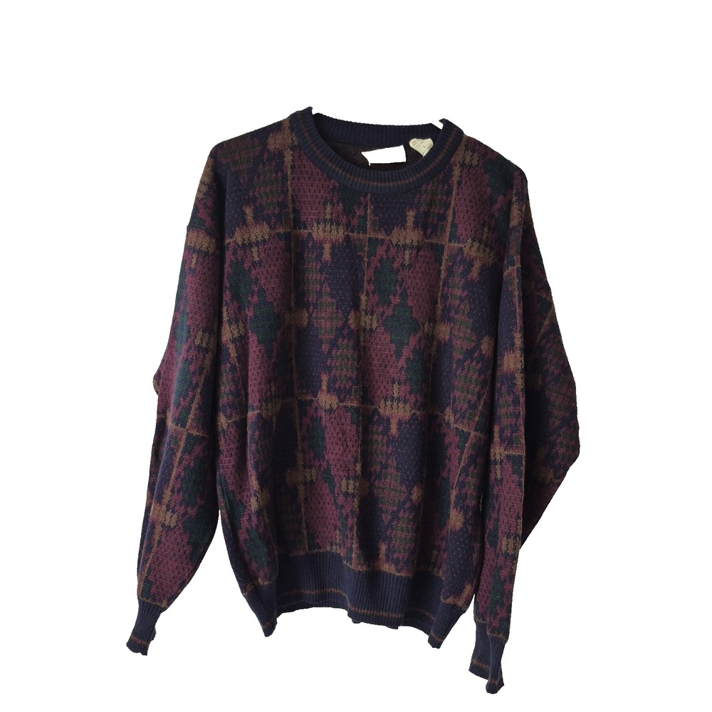 VTG Ottimo Wool Blend Sweater Mens L Multi Geometric Knit Pullover Made in Italy